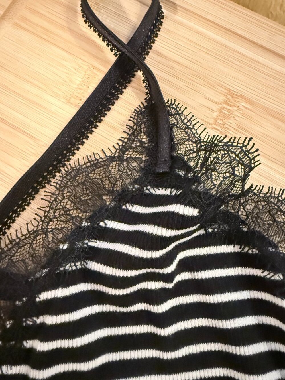 Fine rib lace trim tank top in stripe - Picture 6 of 6